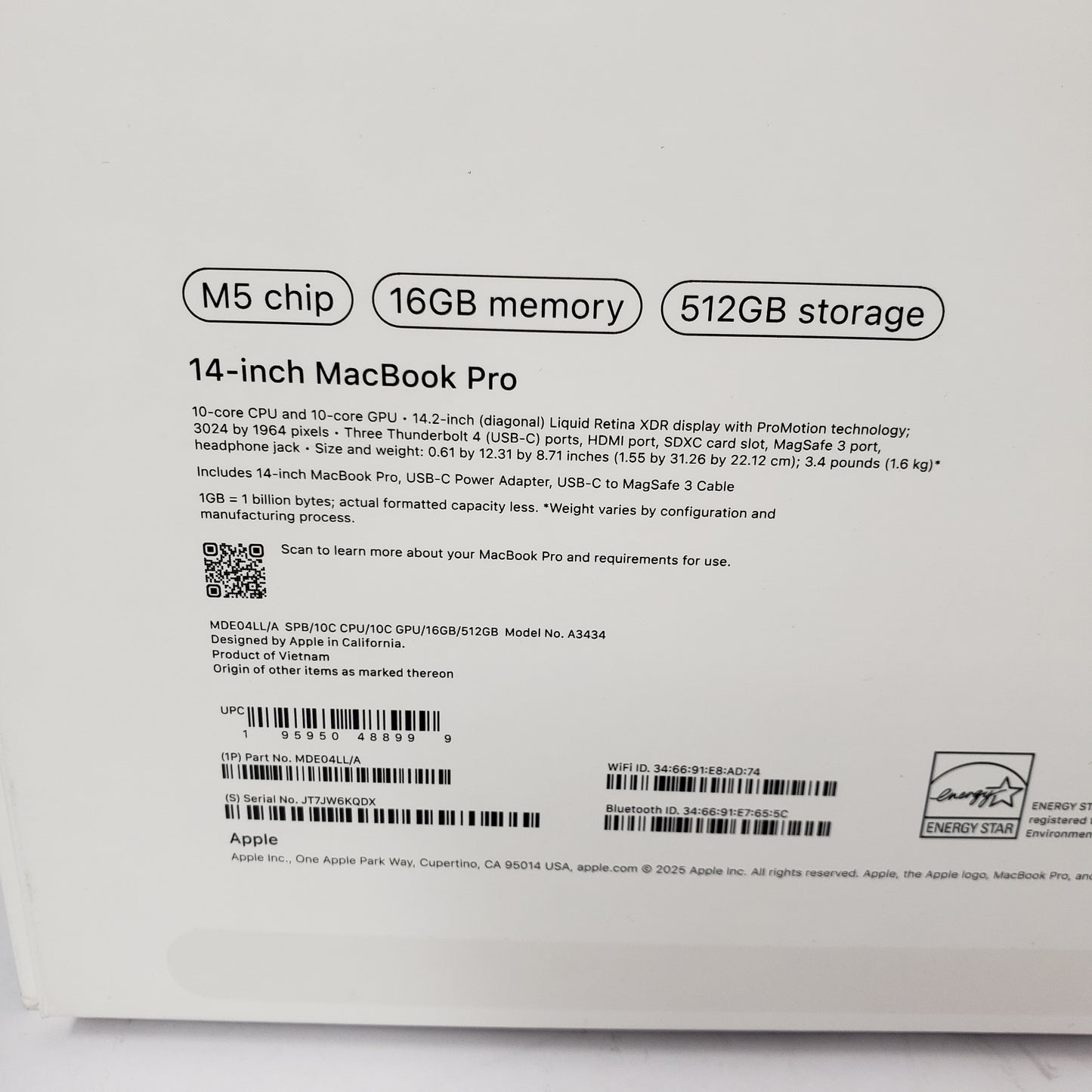 2025 Apple MacBook Pro 14" M5 10C GPU 4.61GHZ 16GB RAM 512GB SSD MDE04LL/A