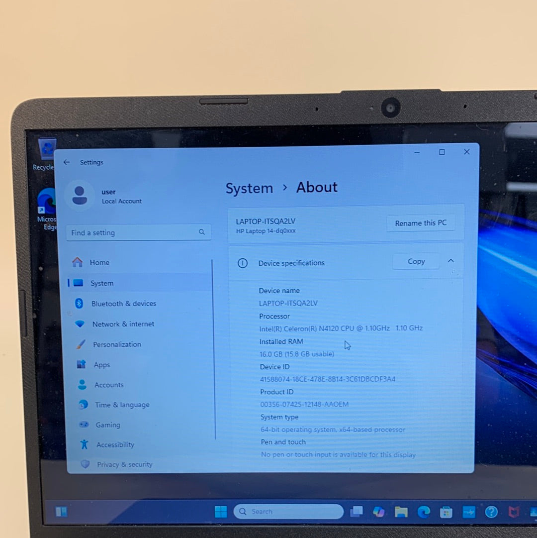 HP Laptop 14-dq0051dx 14" Celeron N4120 1.1GHz 16GB RAM 64GB SSD