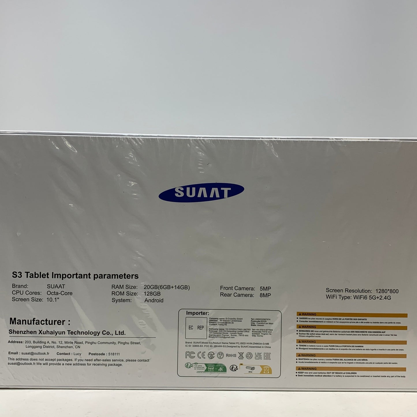New WiFi Only SUAAT S3 Tablet 128GB Gray S3