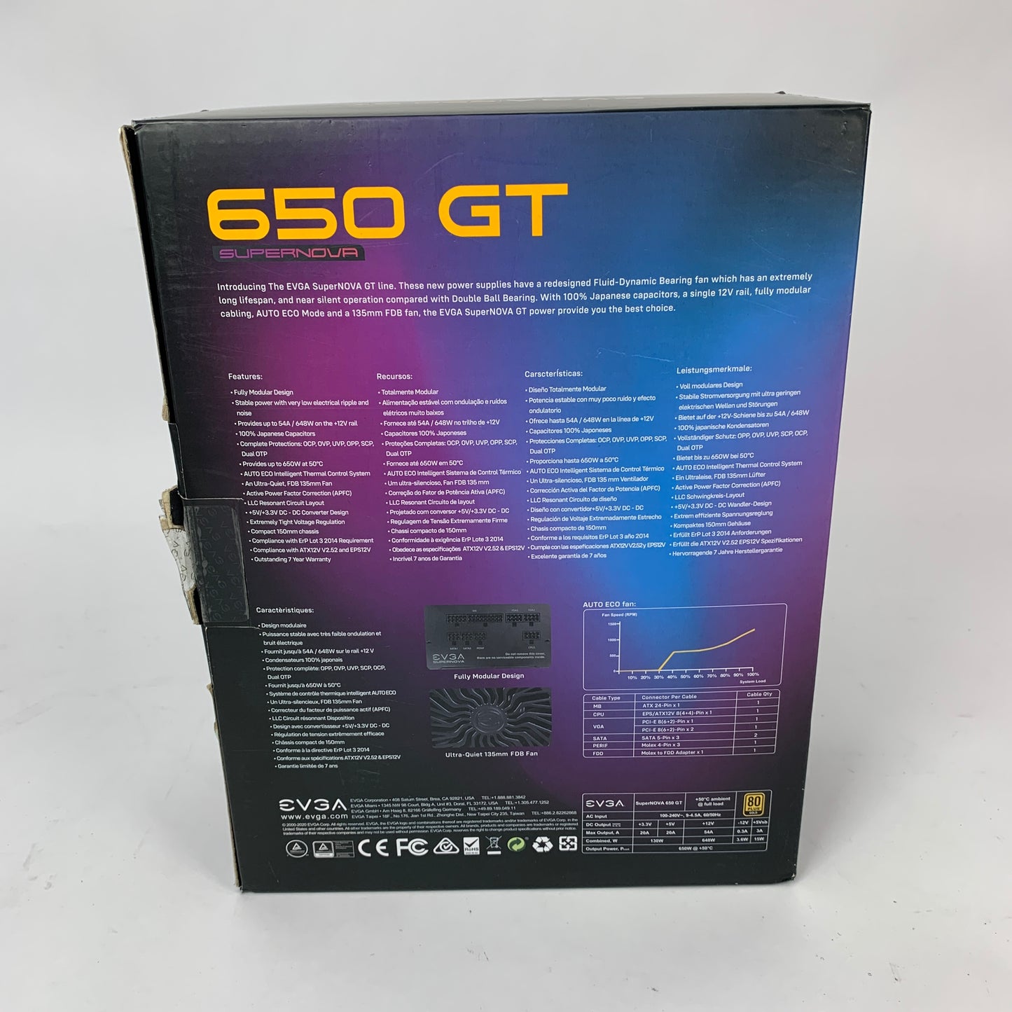 EVGA 650GT Supernova 220-GT-0650-Y1 80 Plus Gold 650W Fully Modular Power Supply