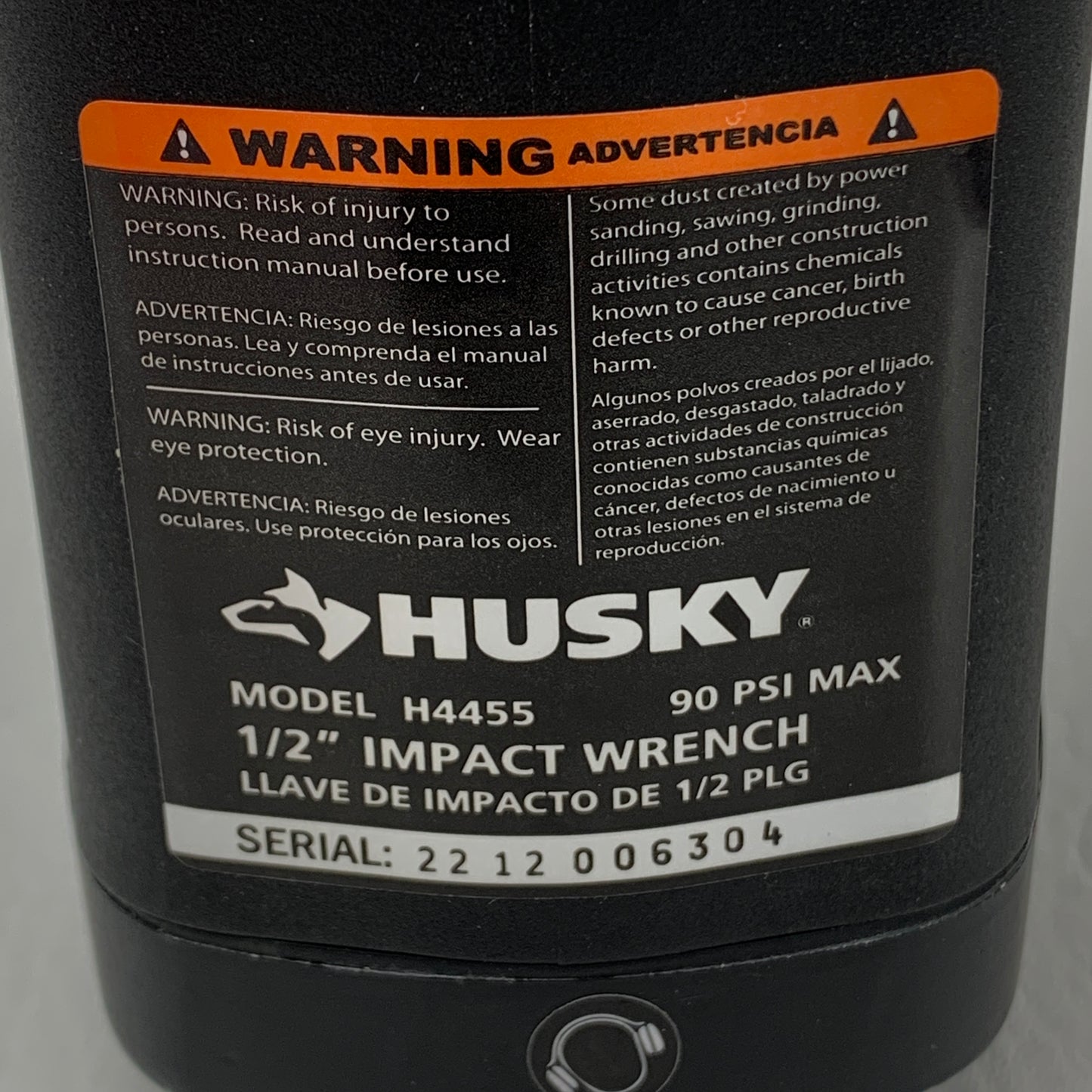 Husky H4455 90 PSI Max 1/2" Impact Wrench Twin Hammer