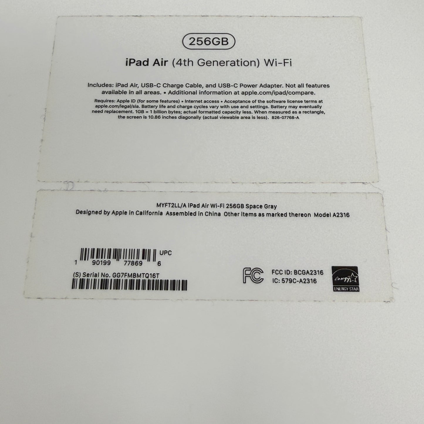 WiFi Only Apple iPad Air 4th Gen 256GB Space Gray MYFT2LL/A
