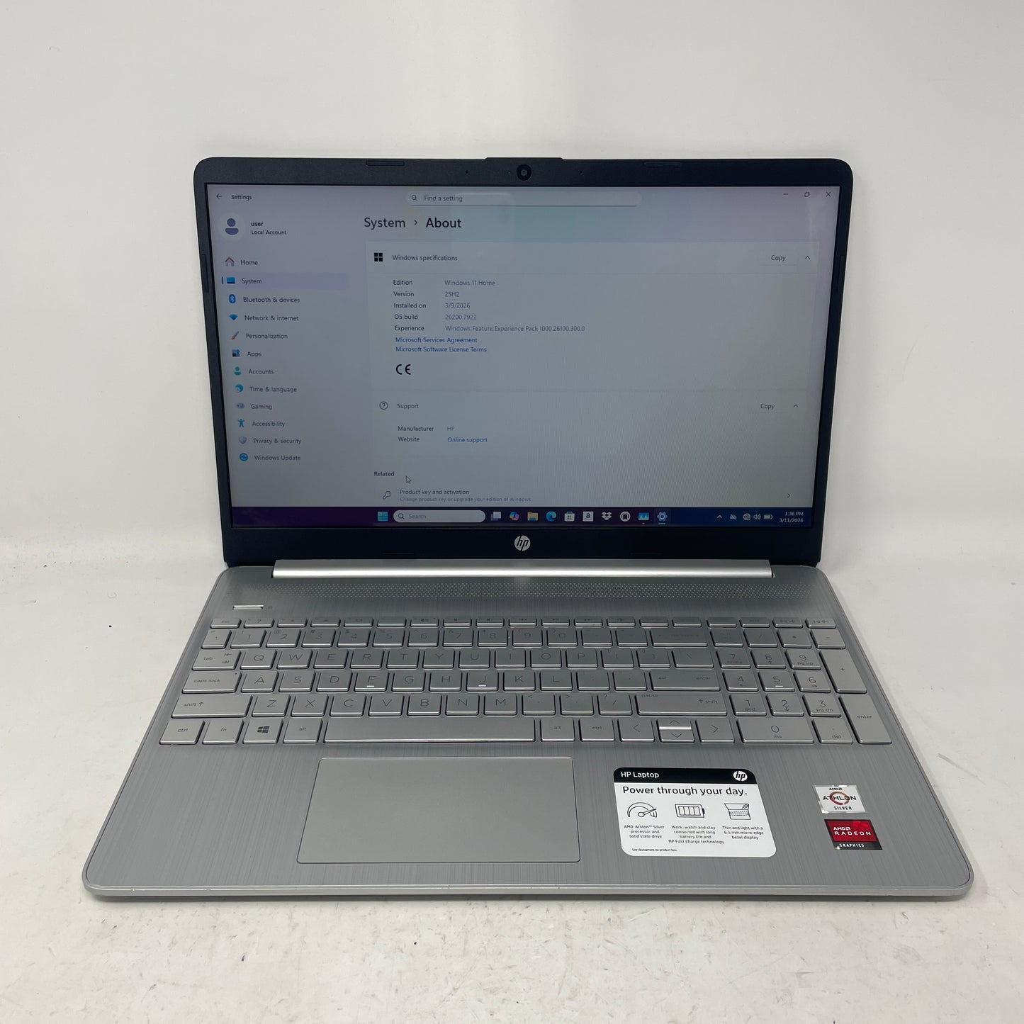 HP Laptop 15-EFL1081NR 15.6" Athlon Silver 3050U 2.3GHz 16GB RAM 256GB SSD