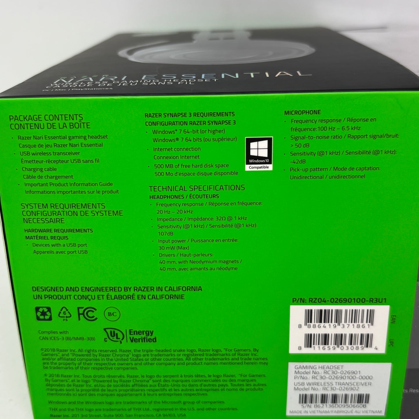 New Razer NARI ESSENTIAL Over Ear Gaming Headset Black RZ04-0269