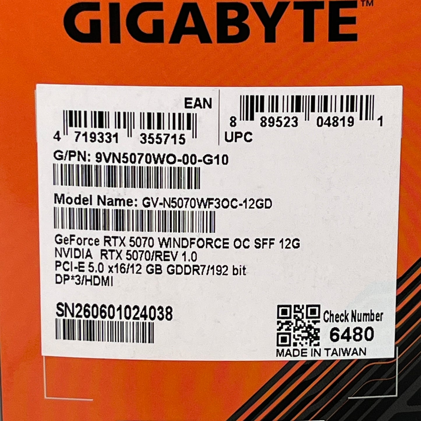 New Gigabyte GeForce RTX 5070 Windforce OC 12GB GDDR7 Graphics Card GV-N5070WF3OC-12GD