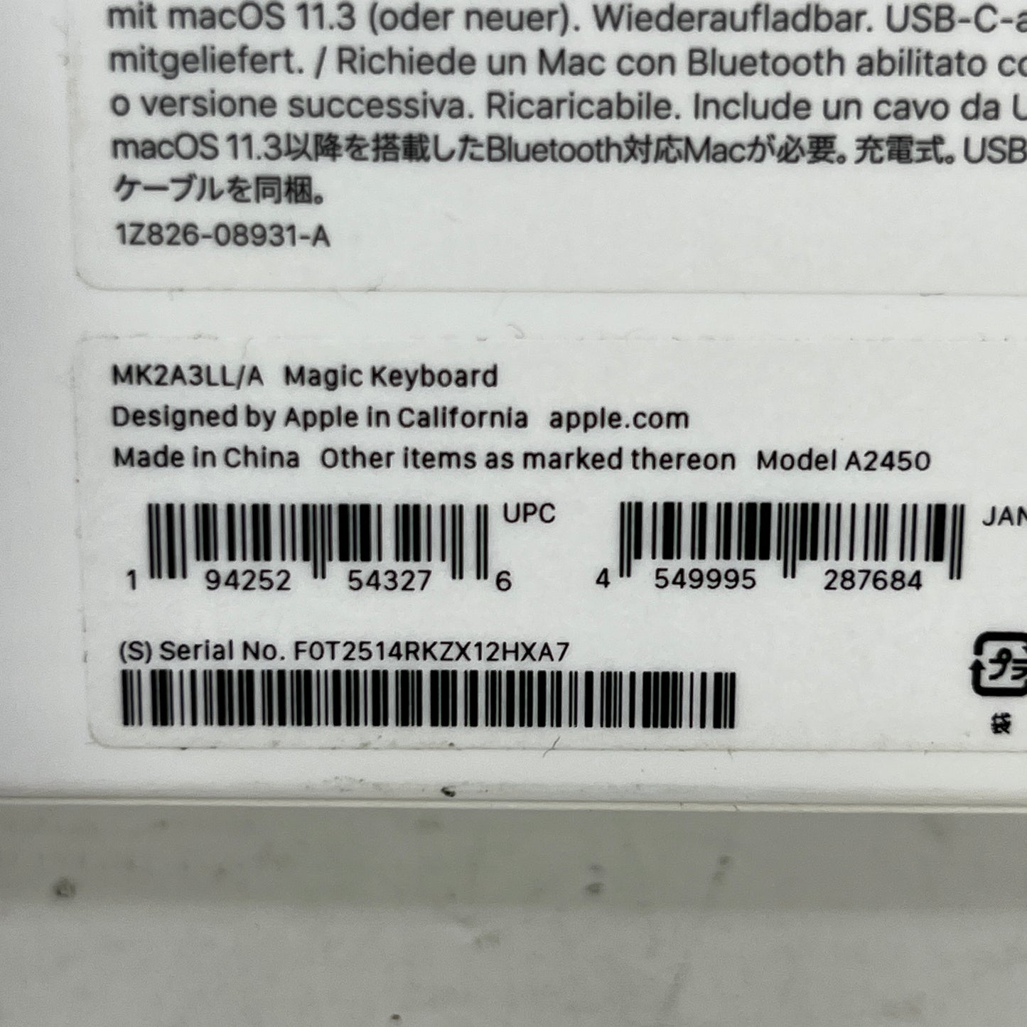 New Apple Magic Keyboard 2 A2450 Silver