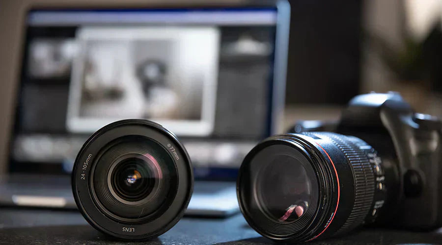 Camera lenses displayed during resale evaluation at PayMore Springfield