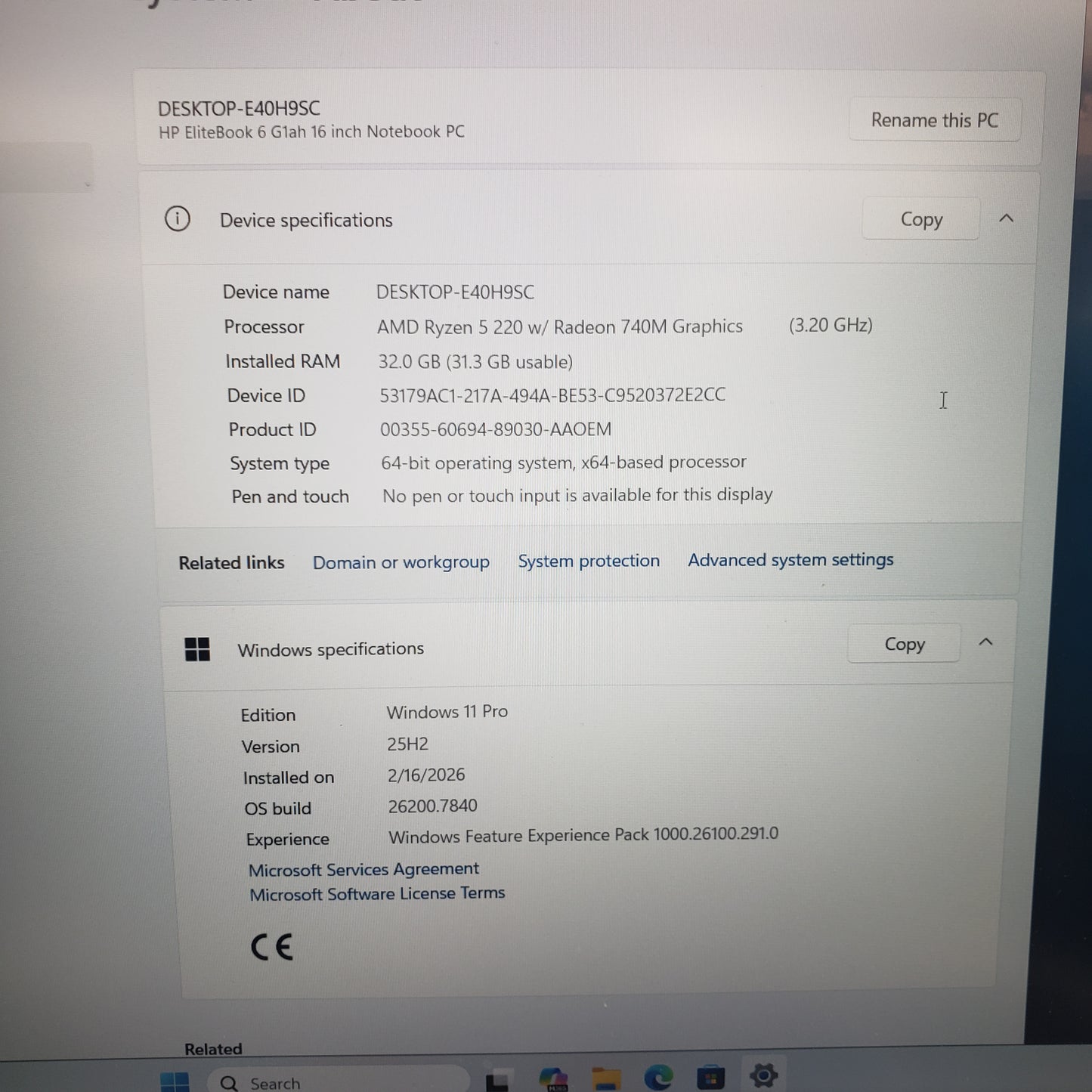 HP EliteBook 6 G1AH16 16" Ryzen 5 220 3.2GHz 32GB RAM 1TB SSD