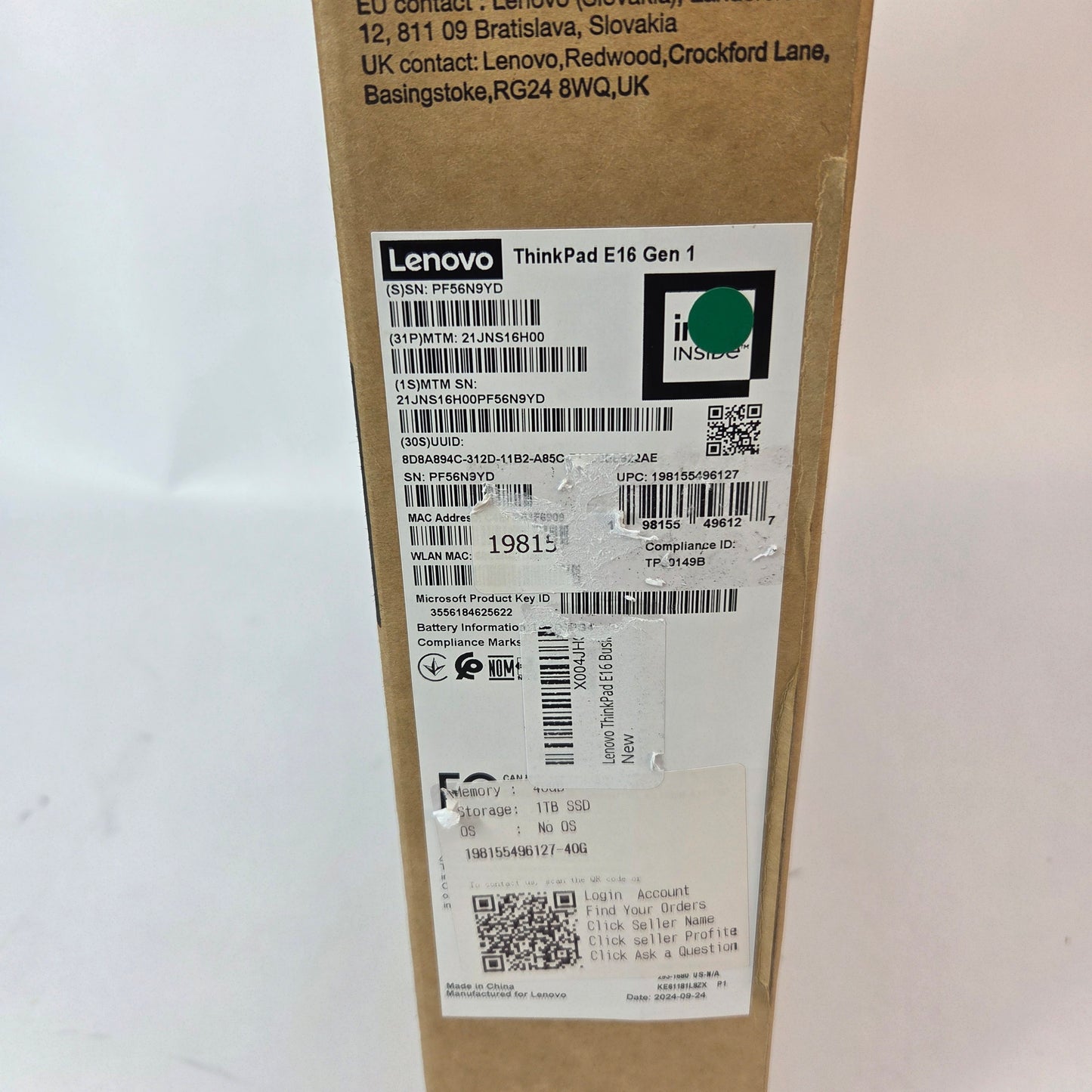 New Lenovo ThinkPad E16 Gen 1 21JN 16" i7-1355U 1.7GHz 16GB RAM 1TB SSD