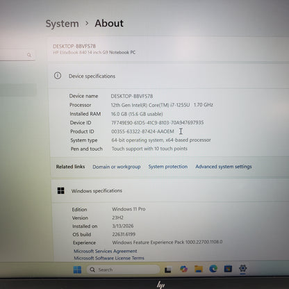HP EliteBook 840 G9 14" i7-1255U 1.7GHz 16GB RAM 512GB SSD