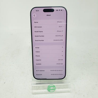 Factory Unlocked Apple iPhone 17 256GB White MG474LL/A