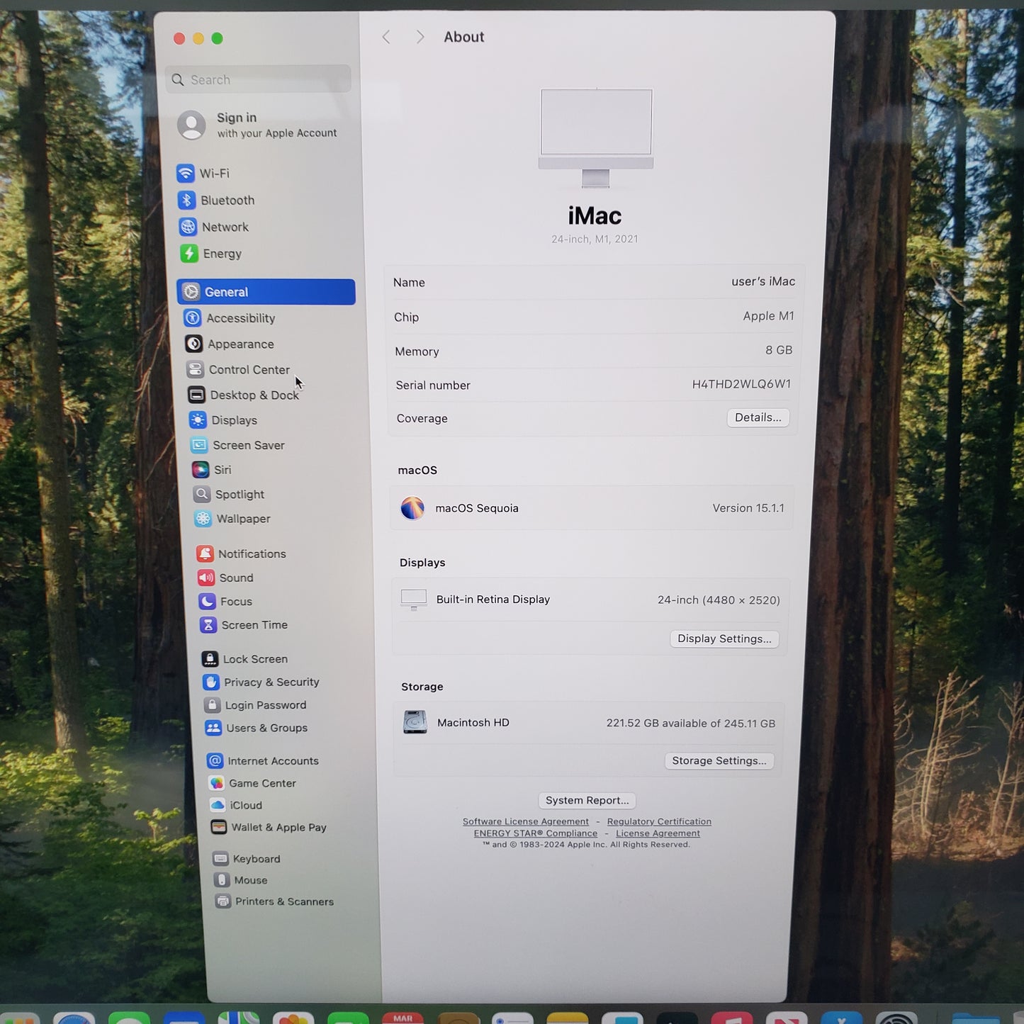 2021 Apple iMac 24" M1 8 Core 3.2GHz 8GB RAM 256GB SSD Silver MGPC3LL/A