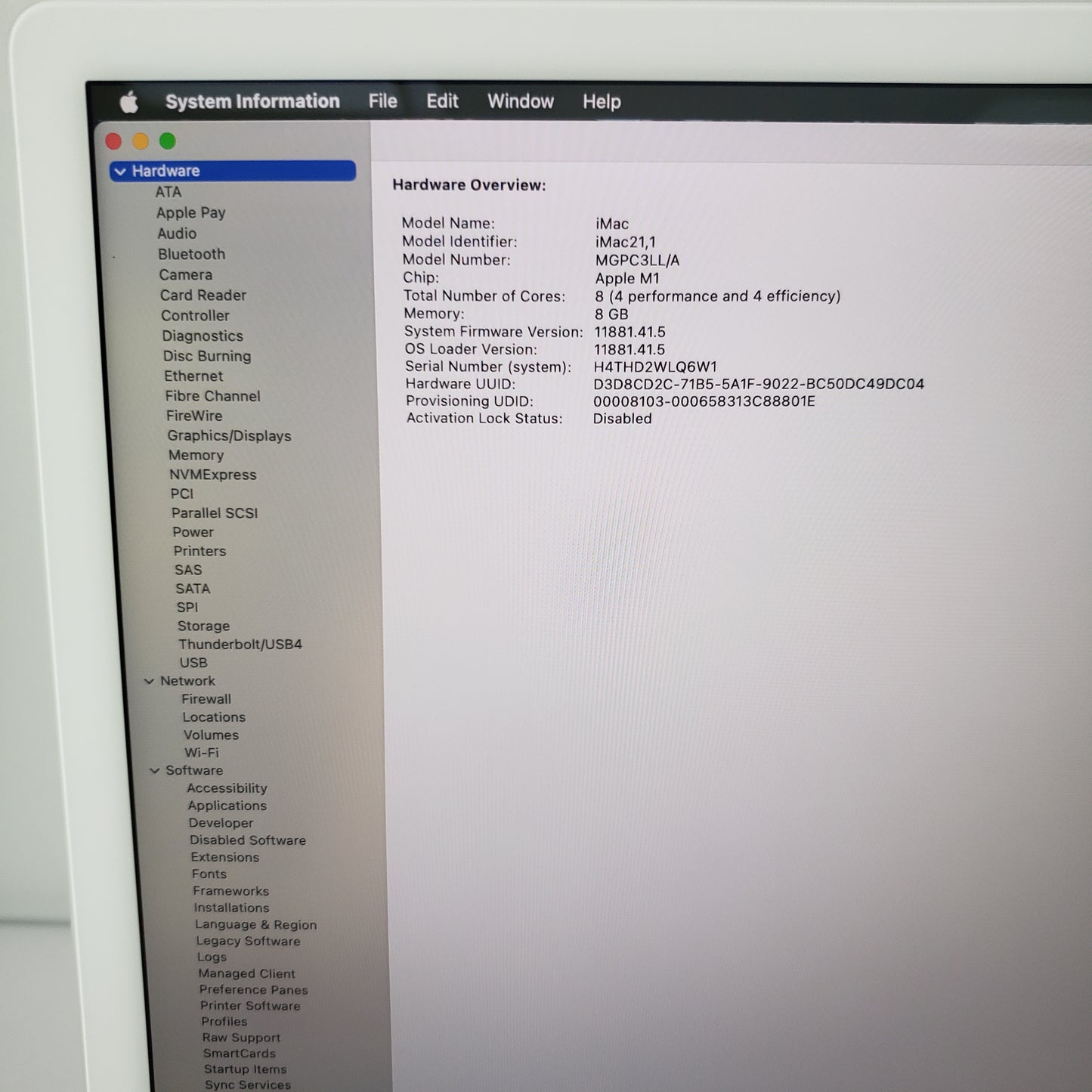 2021 Apple iMac 24" M1 8 Core 3.2GHz 8GB RAM 256GB SSD Silver MGPC3LL/A