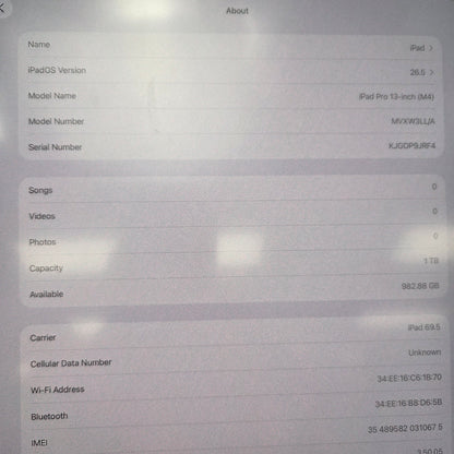WiFi Only Apple iPad Pro 13" M4 1TB Space Black MVXW3LL/A