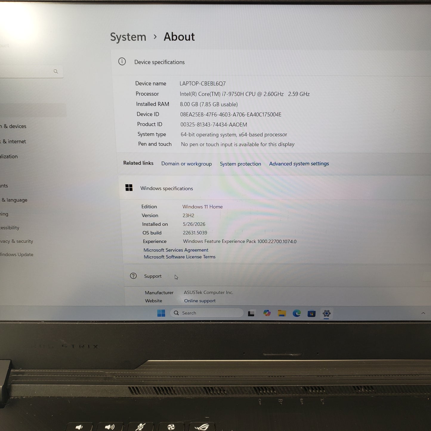 Asus ROG Strix G531GT 15.6" i7-9750H 2.6GHz 16GB RAM 512GB SSD GeForce GTX 1650