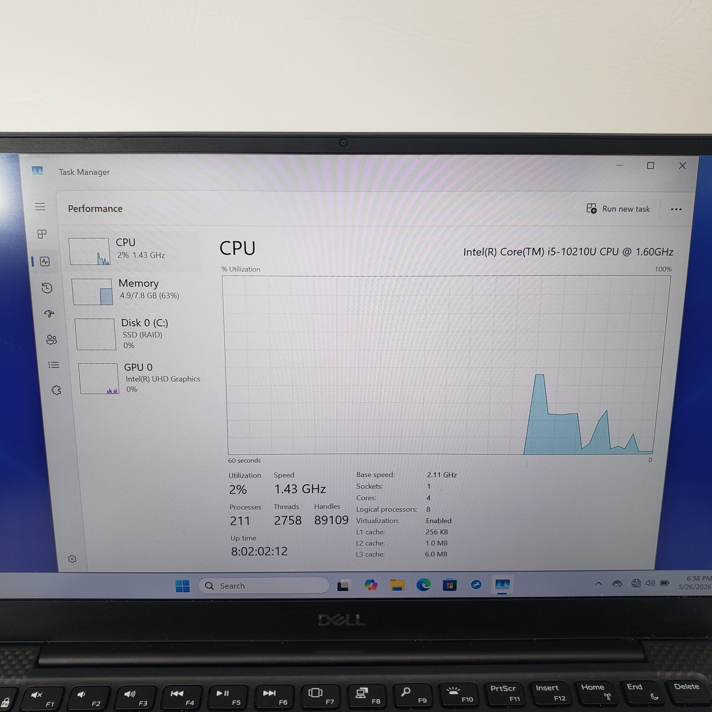 Dell XPS 7390 13.3" i5-10210U 1.6GHz 8GB RAM 256GB SSD