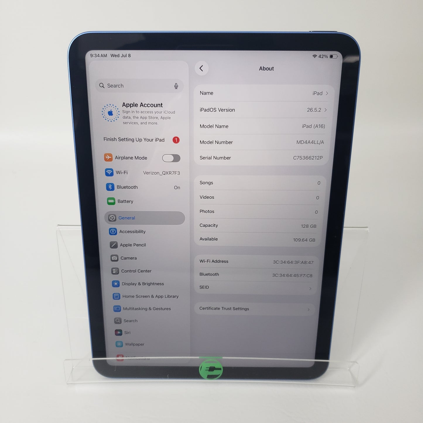 WiFi Only Apple iPad 11" (A16) 128GB Blue MD4A4LL/A