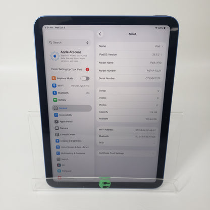 WiFi Only Apple iPad 11" (A16) 128GB Blue MD4A4LL/A