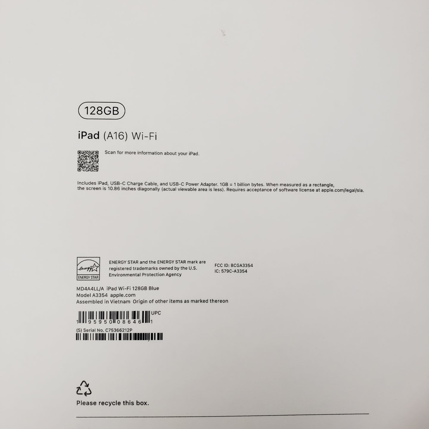 WiFi Only Apple iPad 11" (A16) 128GB Blue MD4A4LL/A
