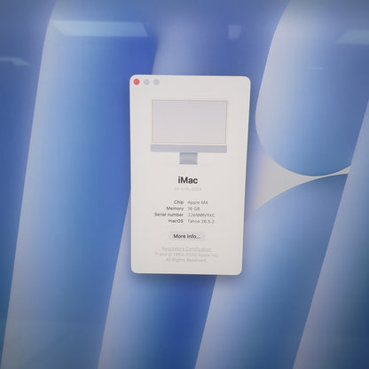 2024 Apple iMac 24" M4 8 Core 4.5GHz 16GB RAM 256GB SSD Blue MWUF3LL/A