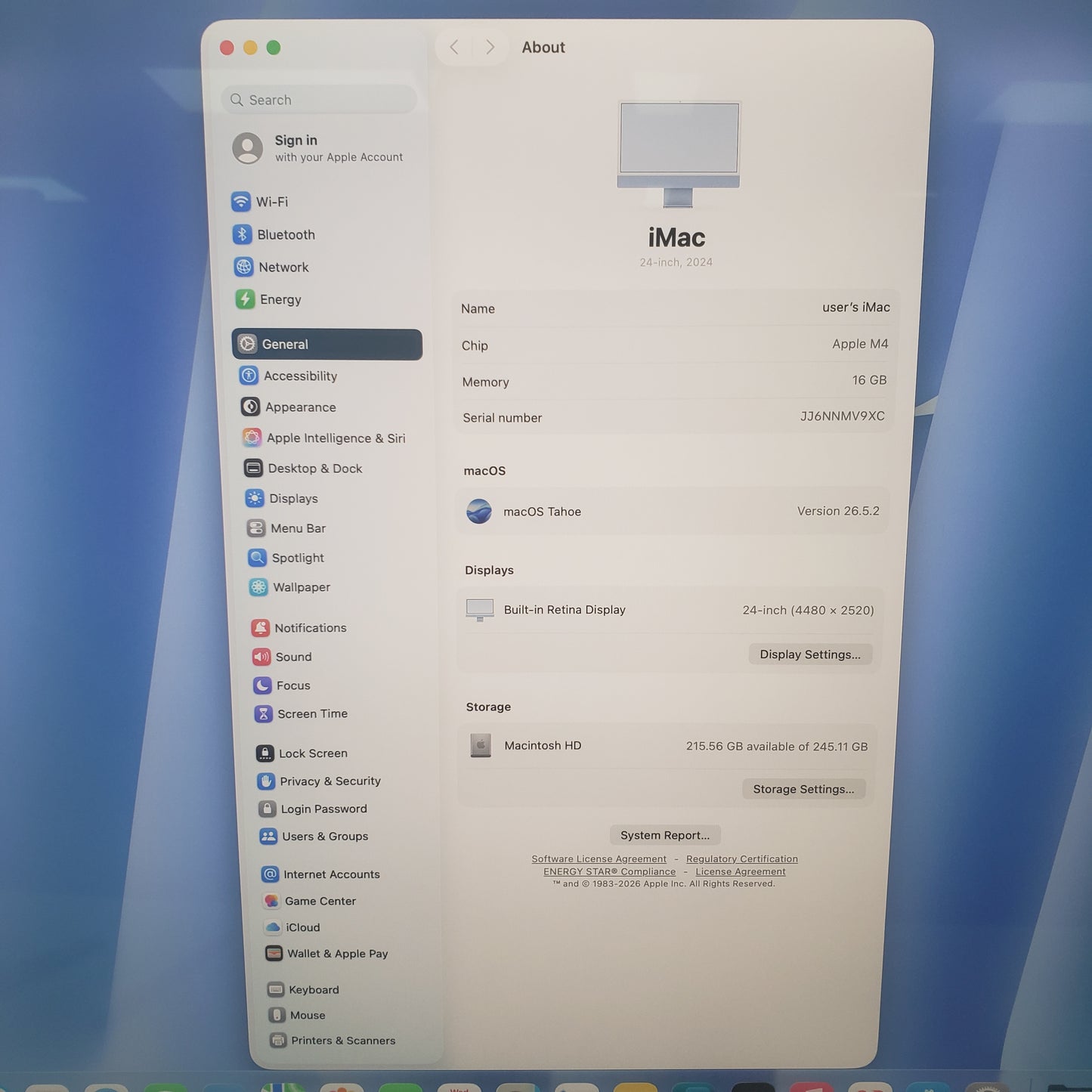 2024 Apple iMac 24" M4 8 Core 4.5GHz 16GB RAM 256GB SSD Blue MWUF3LL/A