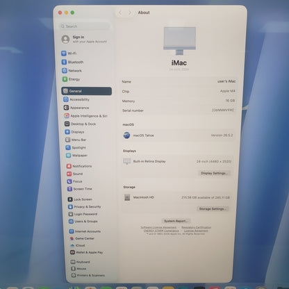2024 Apple iMac 24" M4 8 Core 4.5GHz 16GB RAM 256GB SSD Blue MWUF3LL/A