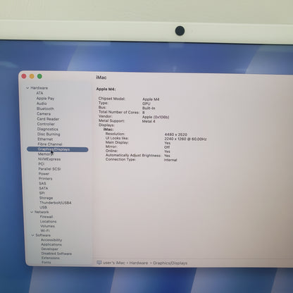 2024 Apple iMac 24" M4 8 Core 4.5GHz 16GB RAM 256GB SSD Blue MWUF3LL/A