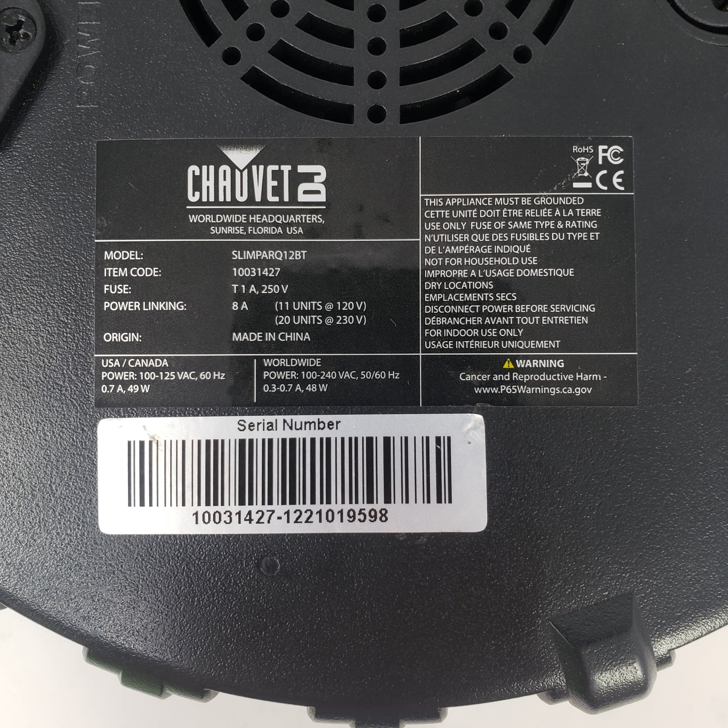 Chauvet SLIMPARQ12BT RGB Wash Wireless LED Stage Light 10031427