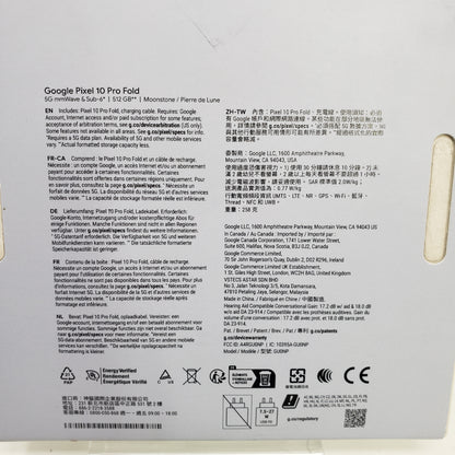 Factory Unlocked Google Pixel 10 Pro Fold 512GB Moonstone GA10093-US