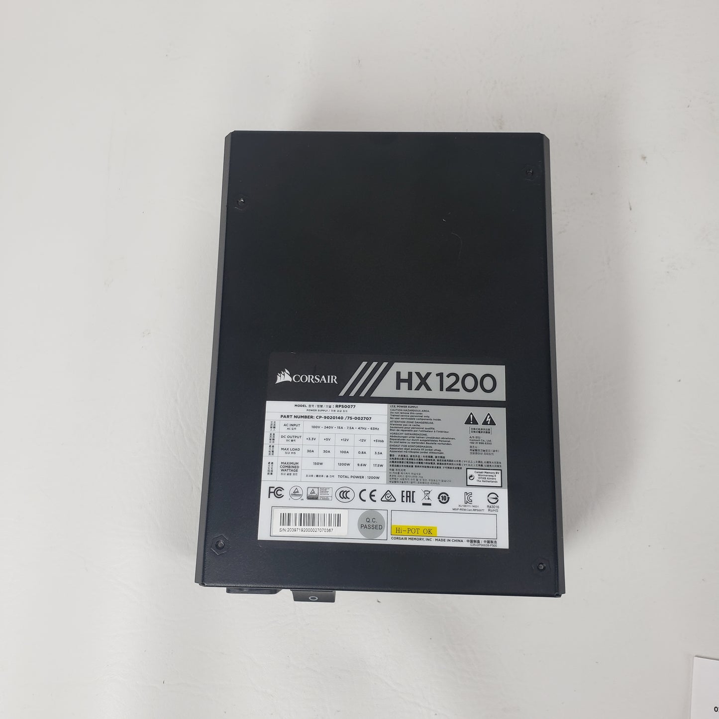 Corsair HX1200 1200W 80+ Platinum Fully Modular ATX Power Supply CP-9020140