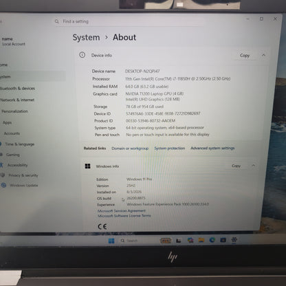 HP ZBook Fury G8 15.6" i7-11850H 2.5GHz 64GB RAM 1TB SSD