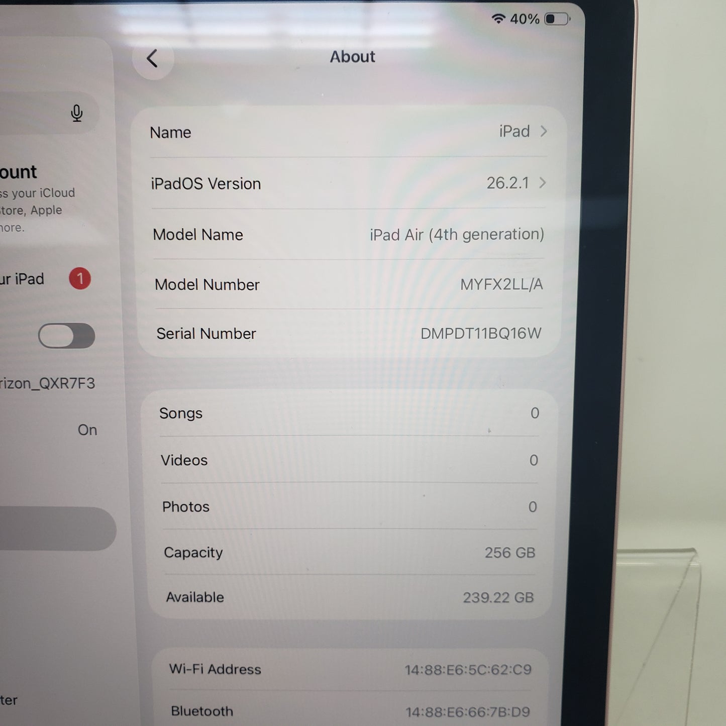 WiFi Only Apple iPad Air 4th Gen 256GB Rose Gold MYFX2LL/A