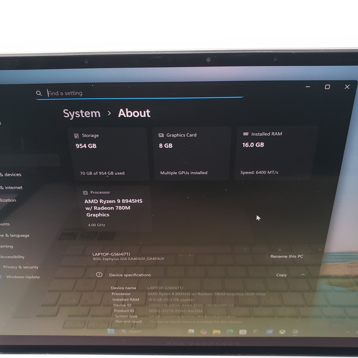 Asus ROG Zephyrus G14 GA403UV 14" Ryzen 9 8945HS 4.0GHz 16GB RAM 1TB SSD GeForce