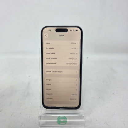 Factory Unlocked Apple iPhone 16 128GB White MYAQ3LL/A