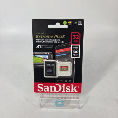New SanDisk Extreme Plus 32GB MicroSD UHS-I Card with Adapter SDSQXBO-032G-AP6MA