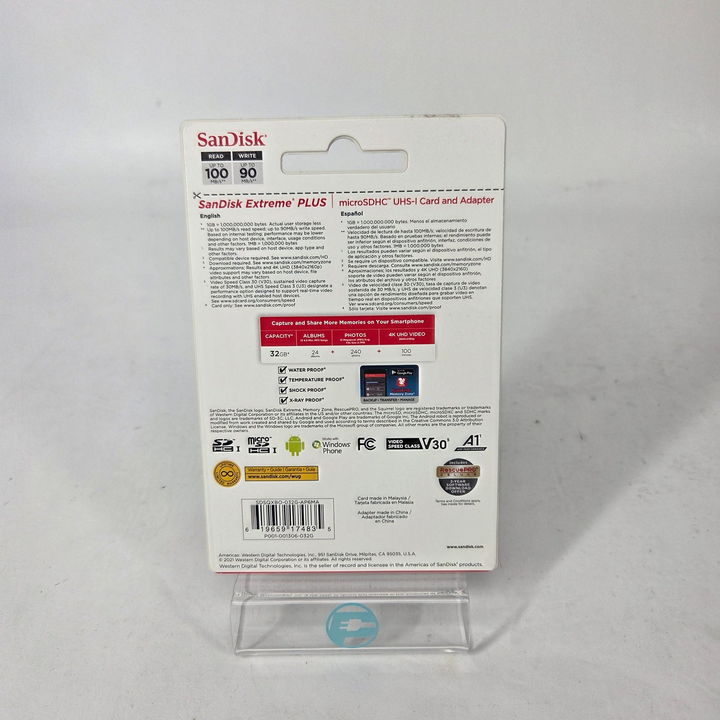 New SanDisk Extreme Plus 32GB MicroSD UHS-I Card with Adapter SDSQXBO-032G-AP6MA