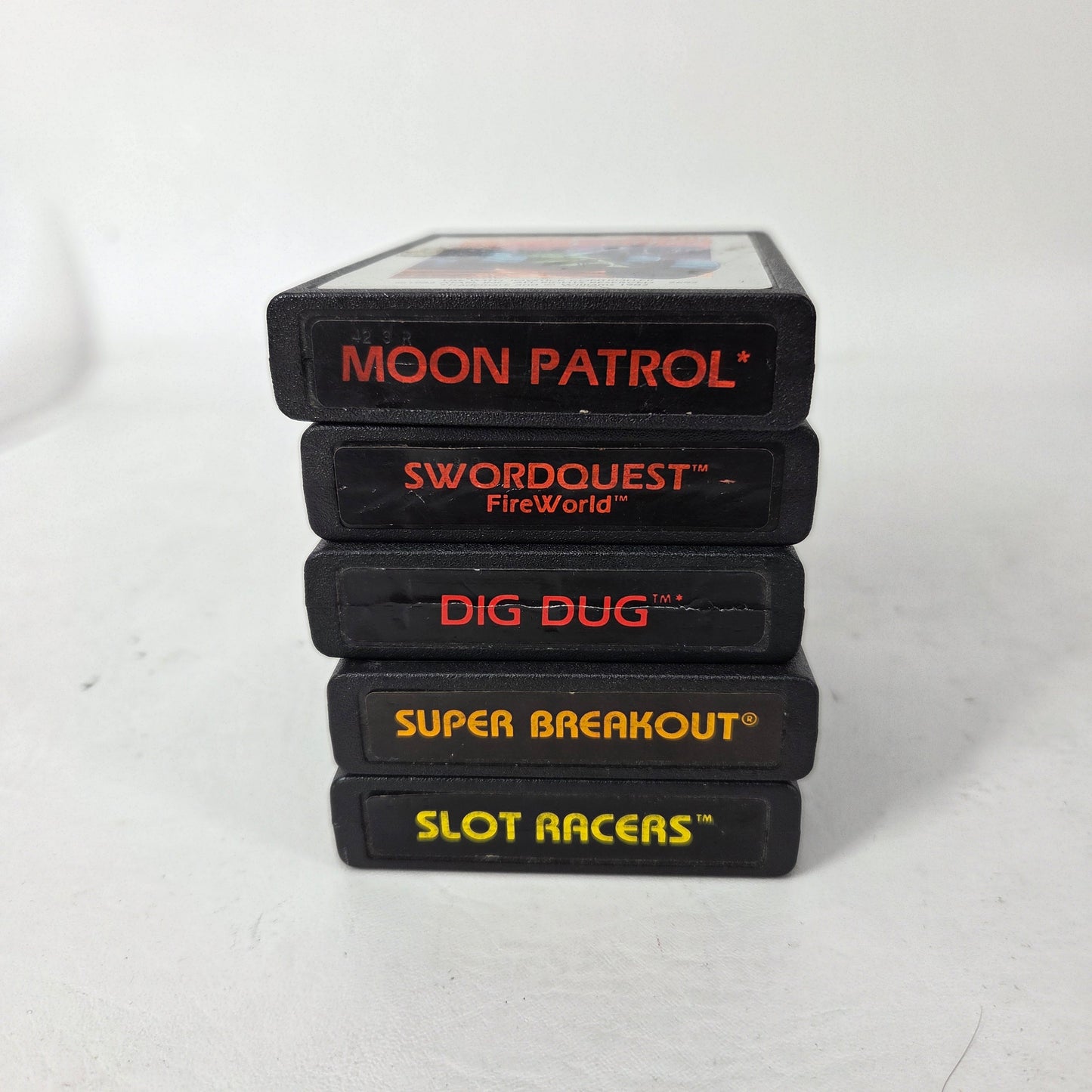Lot of 5 Atari 2600 Games Slot Racers Swordquest Fireworld Moon Patrol Dig Dug