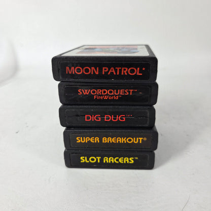 Lot of 5 Atari 2600 Games Slot Racers Swordquest Fireworld Moon Patrol Dig Dug