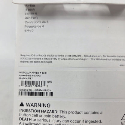 New Apple AirTag (1st Gen) 4 Pack White MX542LL/A 