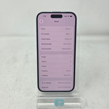 Factory Unlocked Apple iPhone 15 128GB Blue MTLY3LL/A