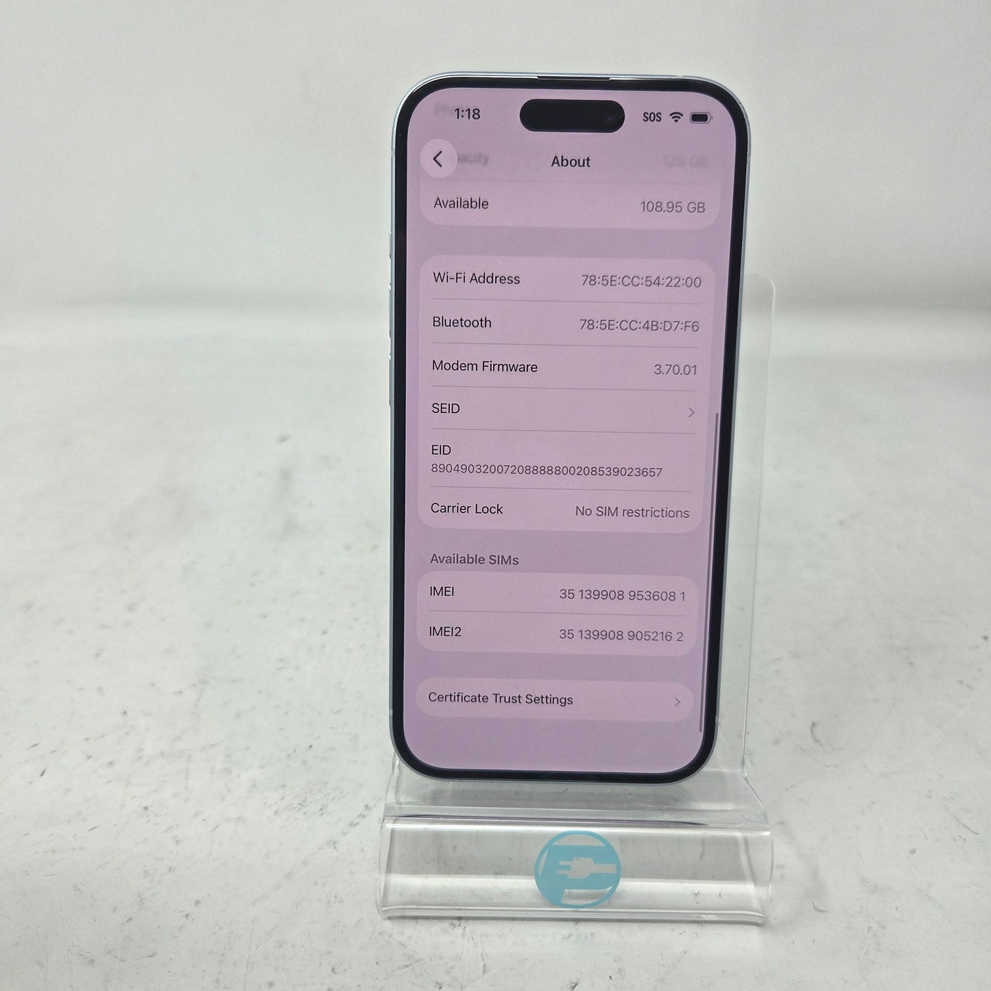 Factory Unlocked Apple iPhone 15 128GB Blue MTLY3LL/A