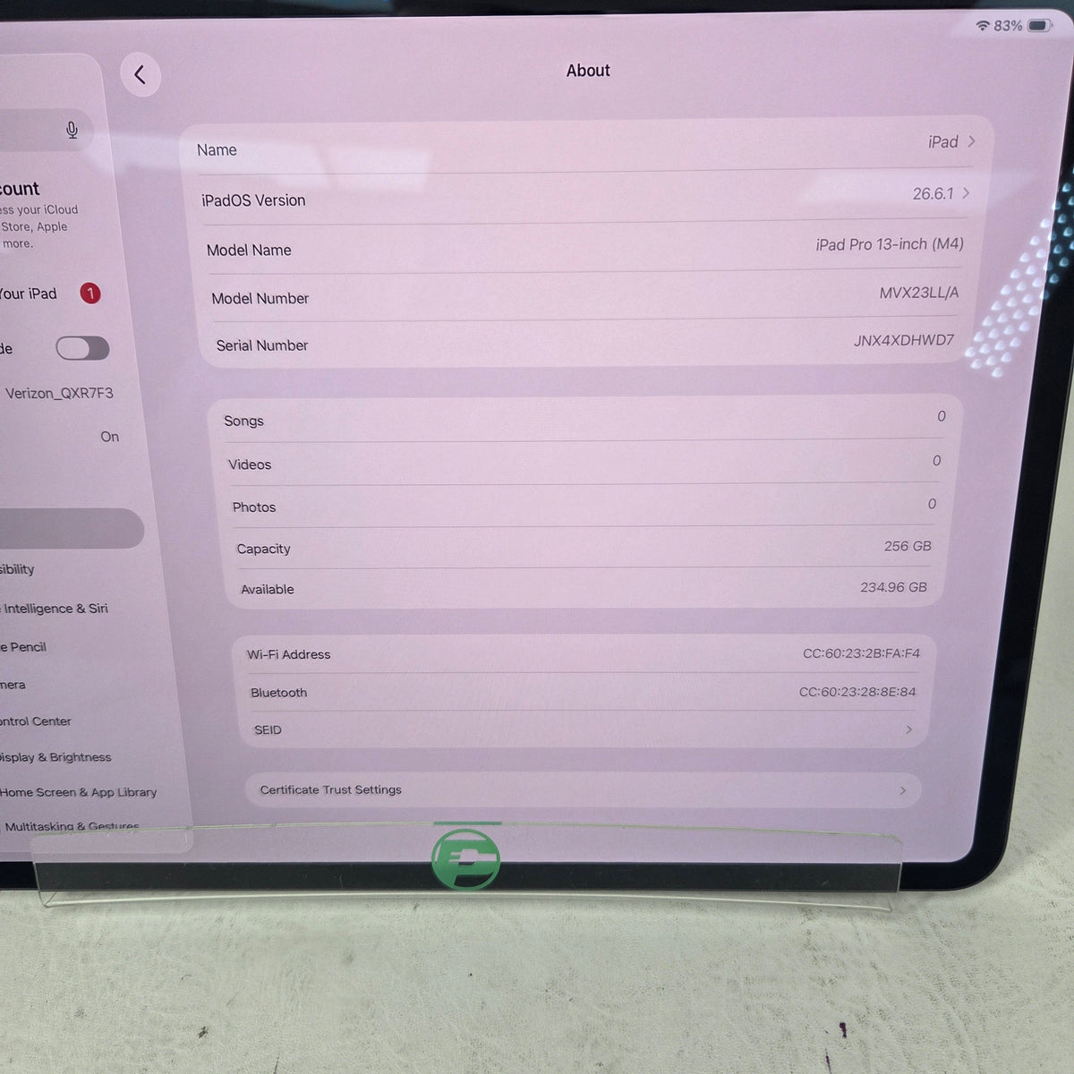 WiFi Only Apple iPad Pro 13" M4 256GB Space Black MVX23LL/A