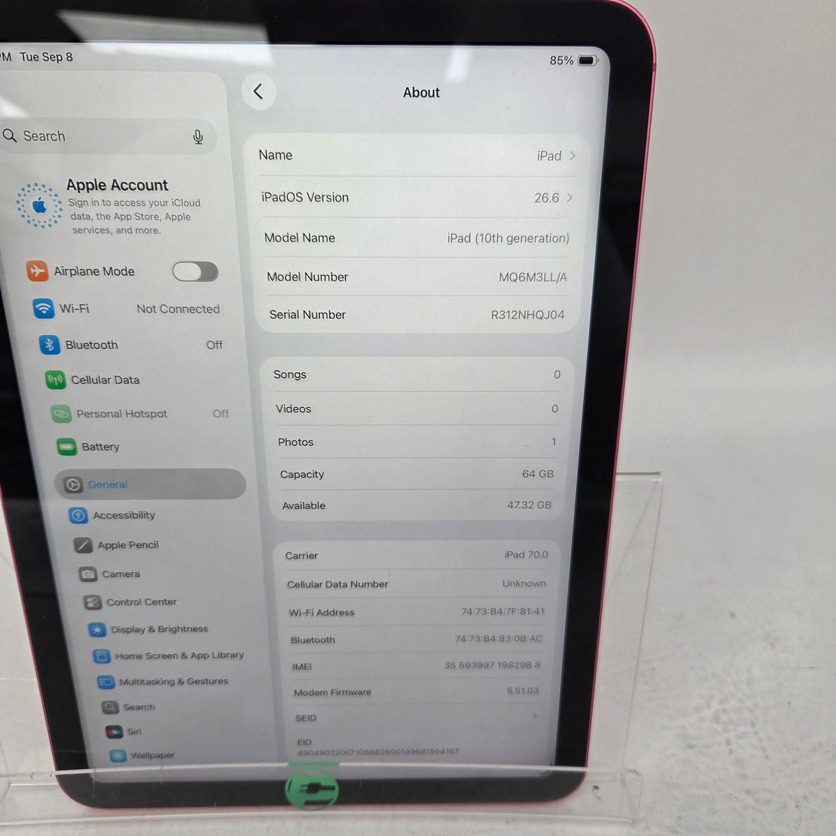 Apple iPad 10th Gen 10.9" 64GB Pink Wi-Fi + Cellular MQ6M3LL/A