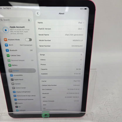 Apple iPad 10th Gen 10.9" 64GB Pink Wi-Fi + Cellular MQ6M3LL/A