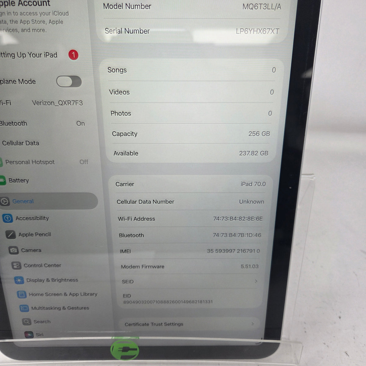 Factory Unlocked Apple iPad 10th Gen 256GB Silver MQ6T3LL/A
