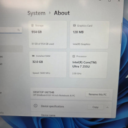 HP EliteBook 8 G1I 16" Core Ultra 7 255U 2.0GHz 32GB RAM 1TB SSD