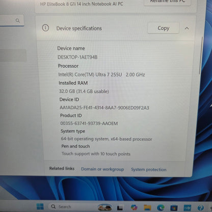 HP EliteBook 8 G1I 16" Core Ultra 7 255U 2.0GHz 32GB RAM 1TB SSD