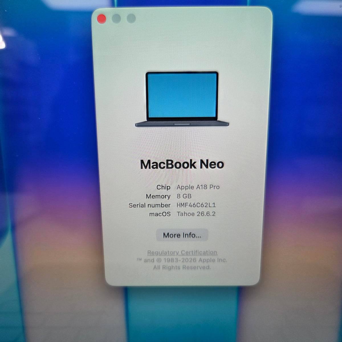 2026 Apple MacBook Neo 13" A18 Pro 5C GPU 4.0GHz 8GB RAM 256GB SSD MHFF4LL/A