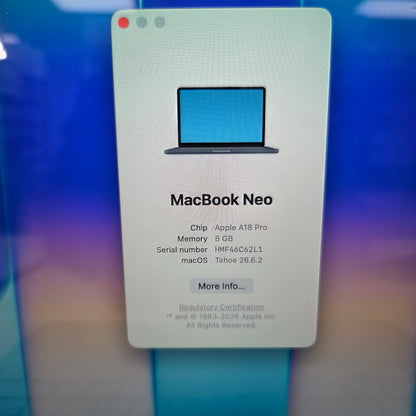 2026 Apple MacBook Neo 13" A18 Pro 5C GPU 4.0GHz 8GB RAM 256GB SSD MHFF4LL/A