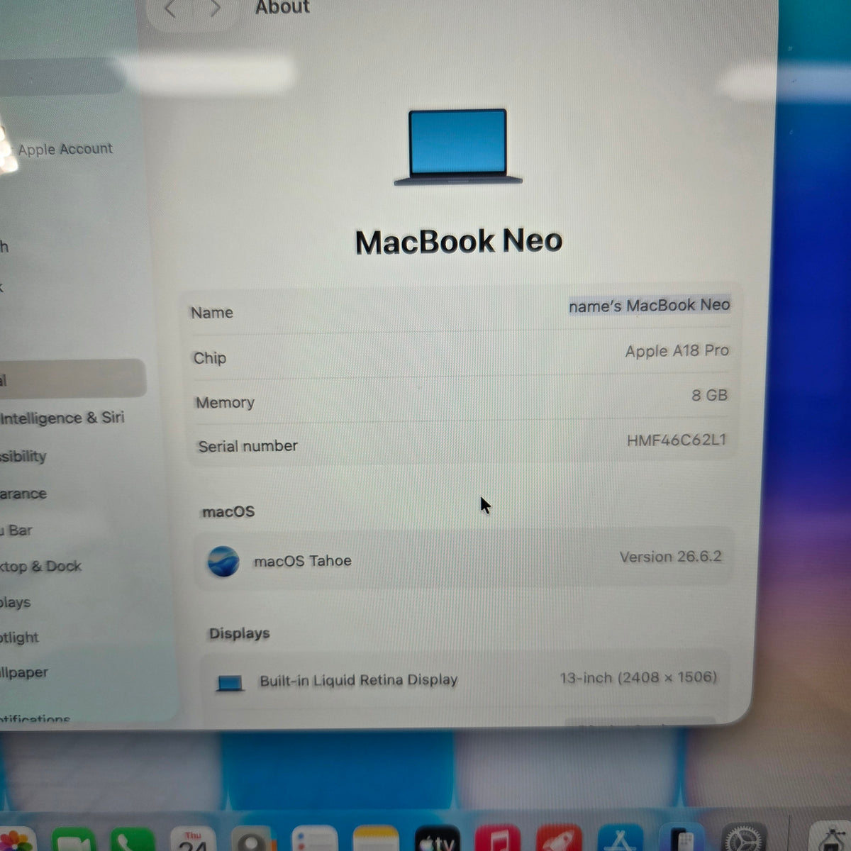 2026 Apple MacBook Neo 13" A18 Pro 5C GPU 4.0GHz 8GB RAM 256GB SSD MHFF4LL/A